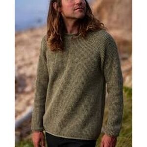 Wellen Seawool Fisherman Sweater XL Olive Heather Kelp Waffle Knit Raglan Mens